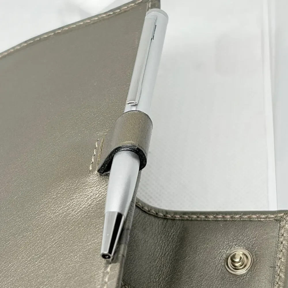 Gucci Guccissima Bronze Pewter Leather 6-Ring Agenda Planner w/ Pen & Pouch